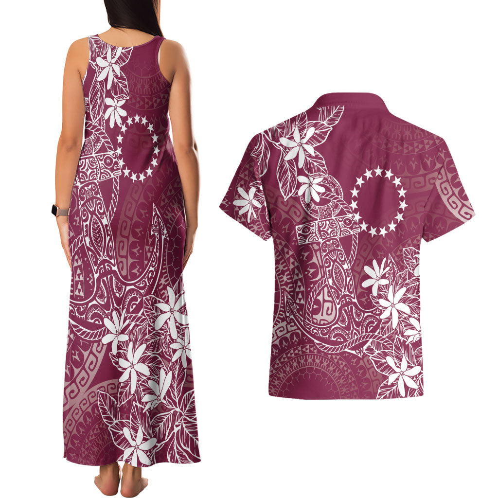Maroon Kuki Airani Tapakau Couples Matching Tank Maxi Dress and Hawaiian Shirt Tribal Anchor Mix Tiare LT7 - Polynesian Pride
