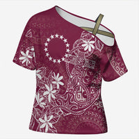 Maroon Kuki Airani Tapakau Cross Shoulder Shirt Tribal Anchor Mix Tiare