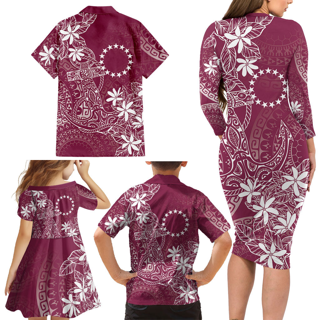 Maroon Kuki Airani Tapakau Family Matching Long Sleeve Bodycon Dress and Hawaiian Shirt Tribal Anchor Mix Tiare LT7 - Polynesian Pride