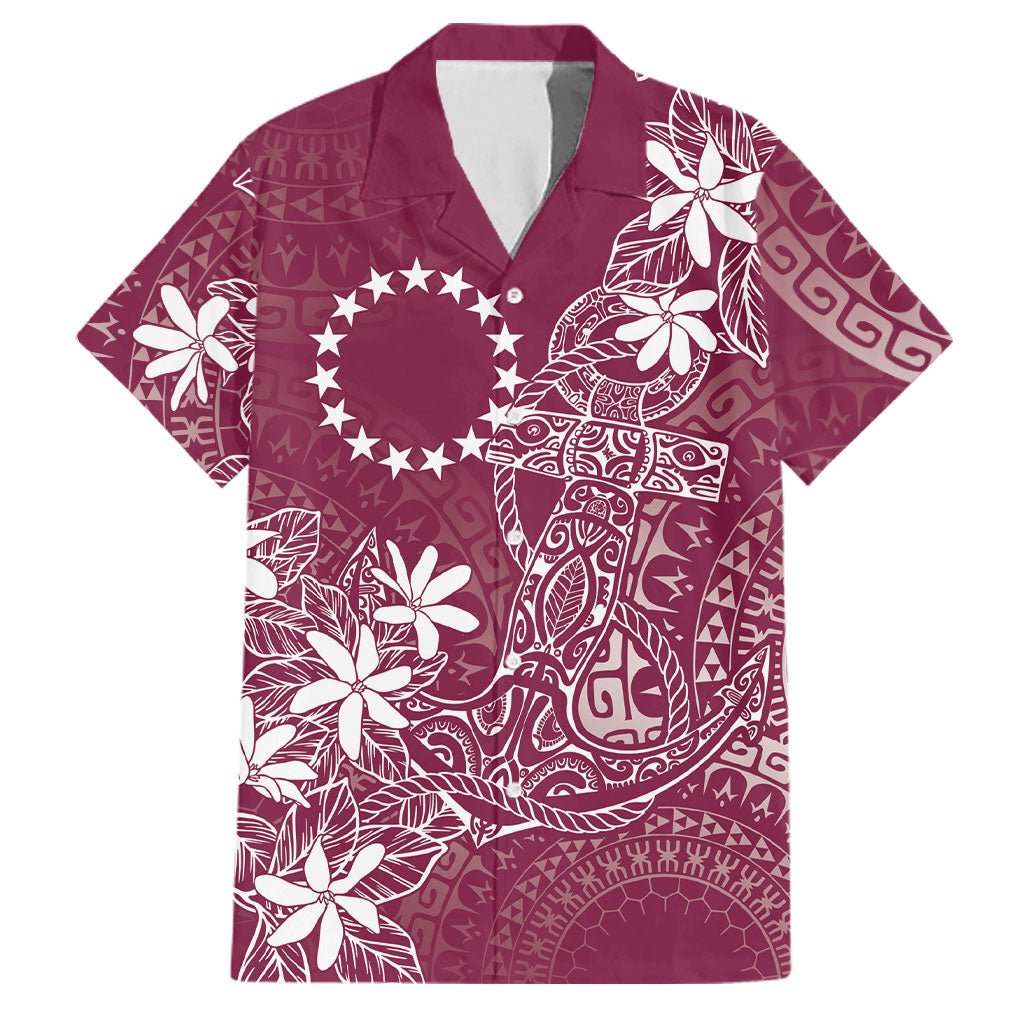 Maroon Kuki Airani Tapakau Family Matching Long Sleeve Bodycon Dress and Hawaiian Shirt Tribal Anchor Mix Tiare LT7 Dad's Shirt - Short Sleeve Maroon - Polynesian Pride