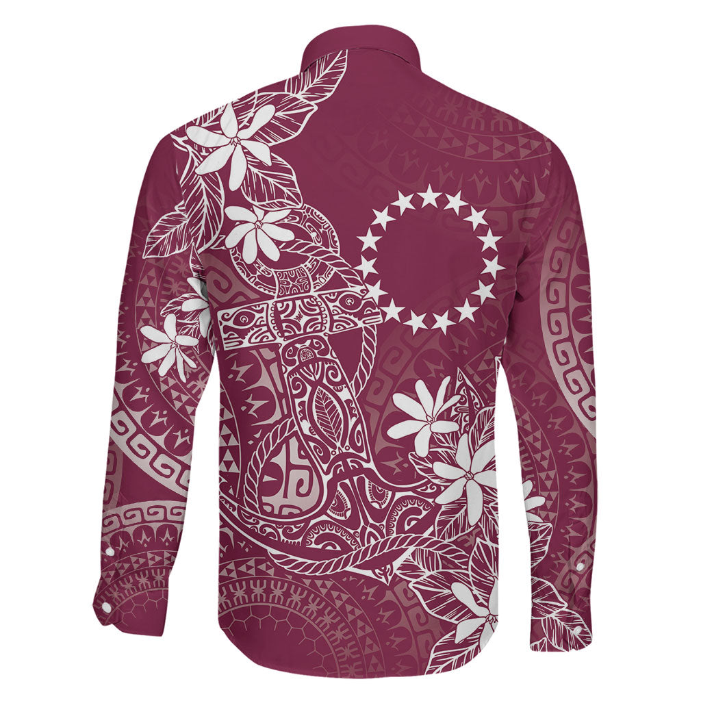 Maroon Kuki Airani Tapakau Family Matching Long Sleeve Bodycon Dress and Hawaiian Shirt Tribal Anchor Mix Tiare LT7 - Polynesian Pride