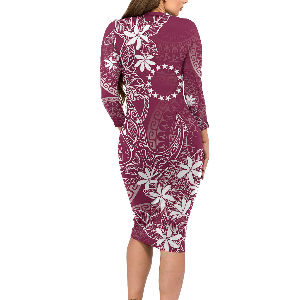 Maroon Kuki Airani Tapakau Family Matching Long Sleeve Bodycon Dress and Hawaiian Shirt Tribal Anchor Mix Tiare LT7 - Polynesian Pride