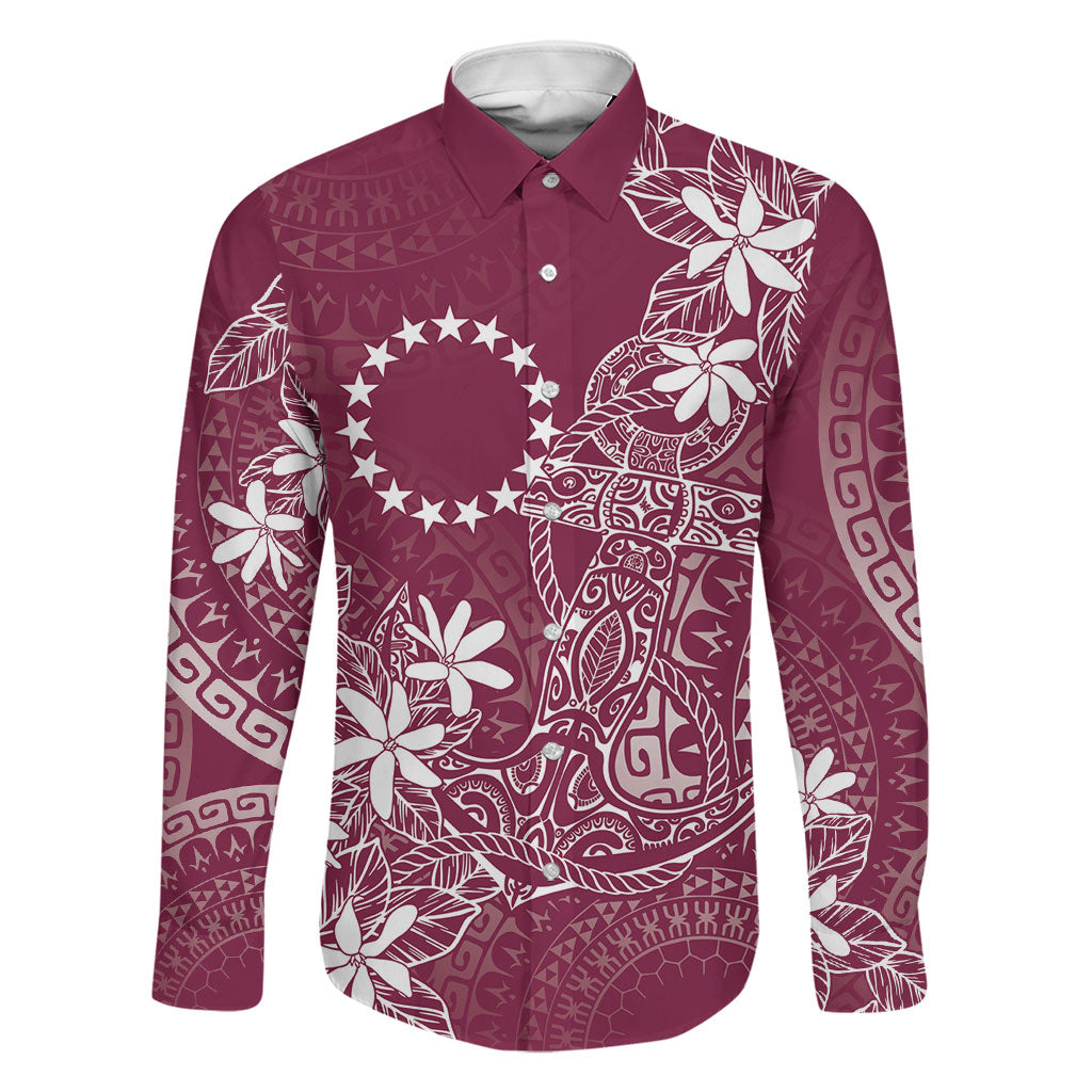 Maroon Kuki Airani Tapakau Family Matching Off The Shoulder Long Sleeve Dress and Hawaiian Shirt Tribal Anchor Mix Tiare LT7 Dad's Shirt - Long Sleeve Maroon - Polynesian Pride