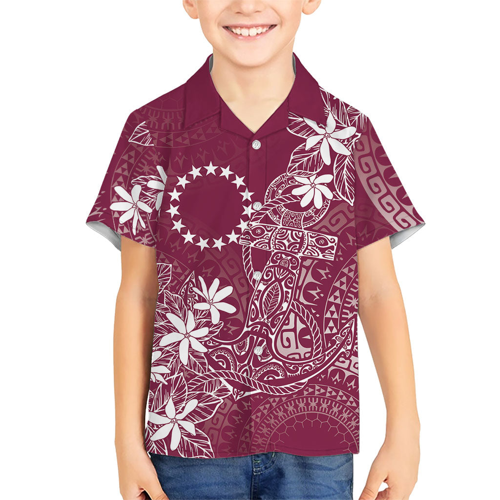 Maroon Kuki Airani Tapakau Family Matching Off The Shoulder Long Sleeve Dress and Hawaiian Shirt Tribal Anchor Mix Tiare LT7 Son's Shirt Maroon - Polynesian Pride