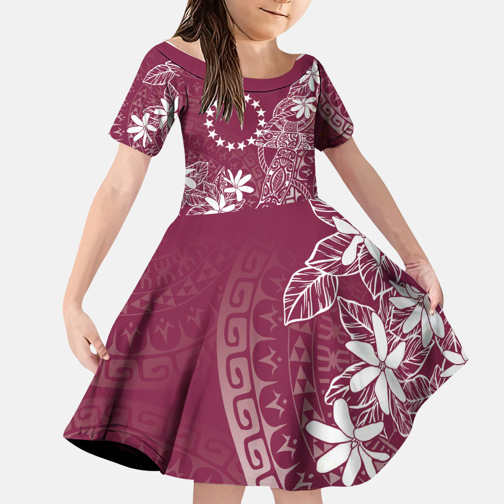 Maroon Kuki Airani Tapakau Family Matching Off Shoulder Maxi Dress and Hawaiian Shirt Tribal Anchor Mix Tiare LT7 Daughter's Dress Maroon - Polynesian Pride