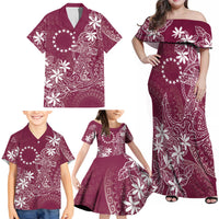 Maroon Kuki Airani Tapakau Family Matching Off Shoulder Maxi Dress and Hawaiian Shirt Tribal Anchor Mix Tiare LT7 - Polynesian Pride