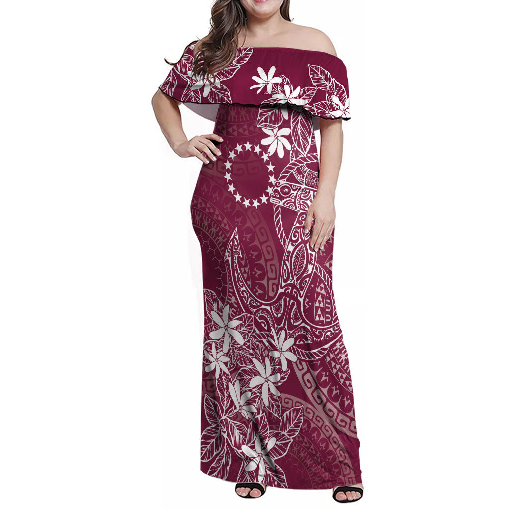 Maroon Kuki Airani Tapakau Family Matching Off Shoulder Maxi Dress and Hawaiian Shirt Tribal Anchor Mix Tiare LT7 Mom's Dress Maroon - Polynesian Pride