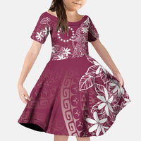Maroon Kuki Airani Tapakau Family Matching Puletasi and Hawaiian Shirt Tribal Anchor Mix Tiare LT7 Daughter's Dress Maroon - Polynesian Pride