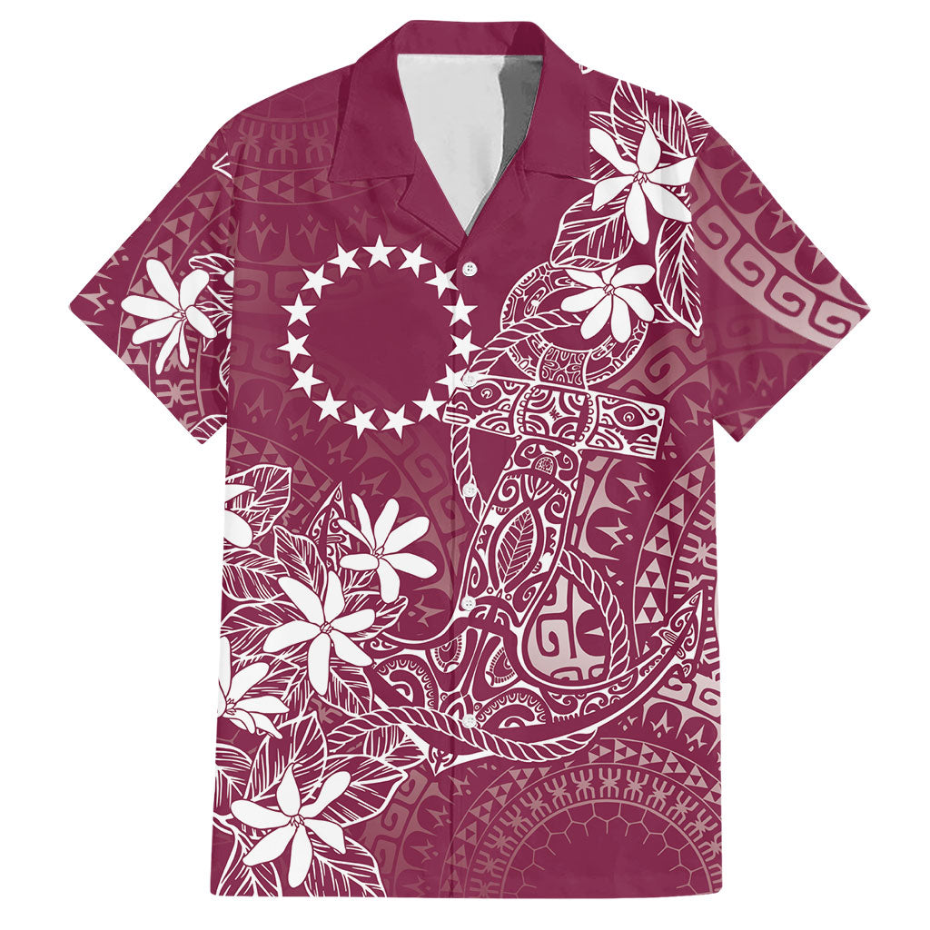 Maroon Kuki Airani Tapakau Hawaiian Shirt Tribal Anchor Mix Tiare