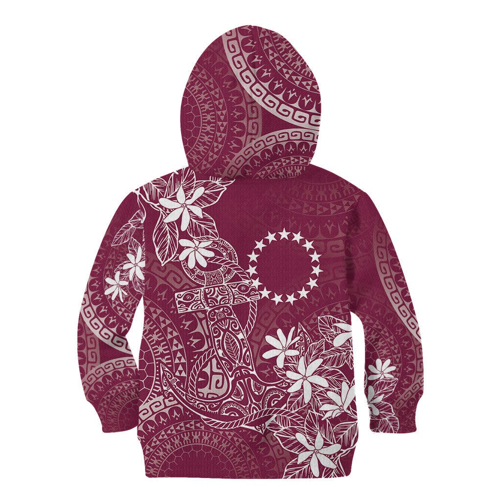 Maroon Kuki Airani Tapakau Kid Hoodie Tribal Anchor Mix Tiare LT7 - Polynesian Pride