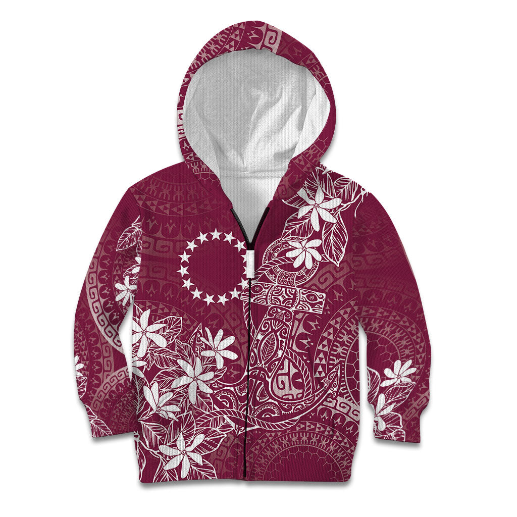 Maroon Kuki Airani Tapakau Kid Hoodie Tribal Anchor Mix Tiare LT7 Zip Hoodie Maroon - Polynesian Pride