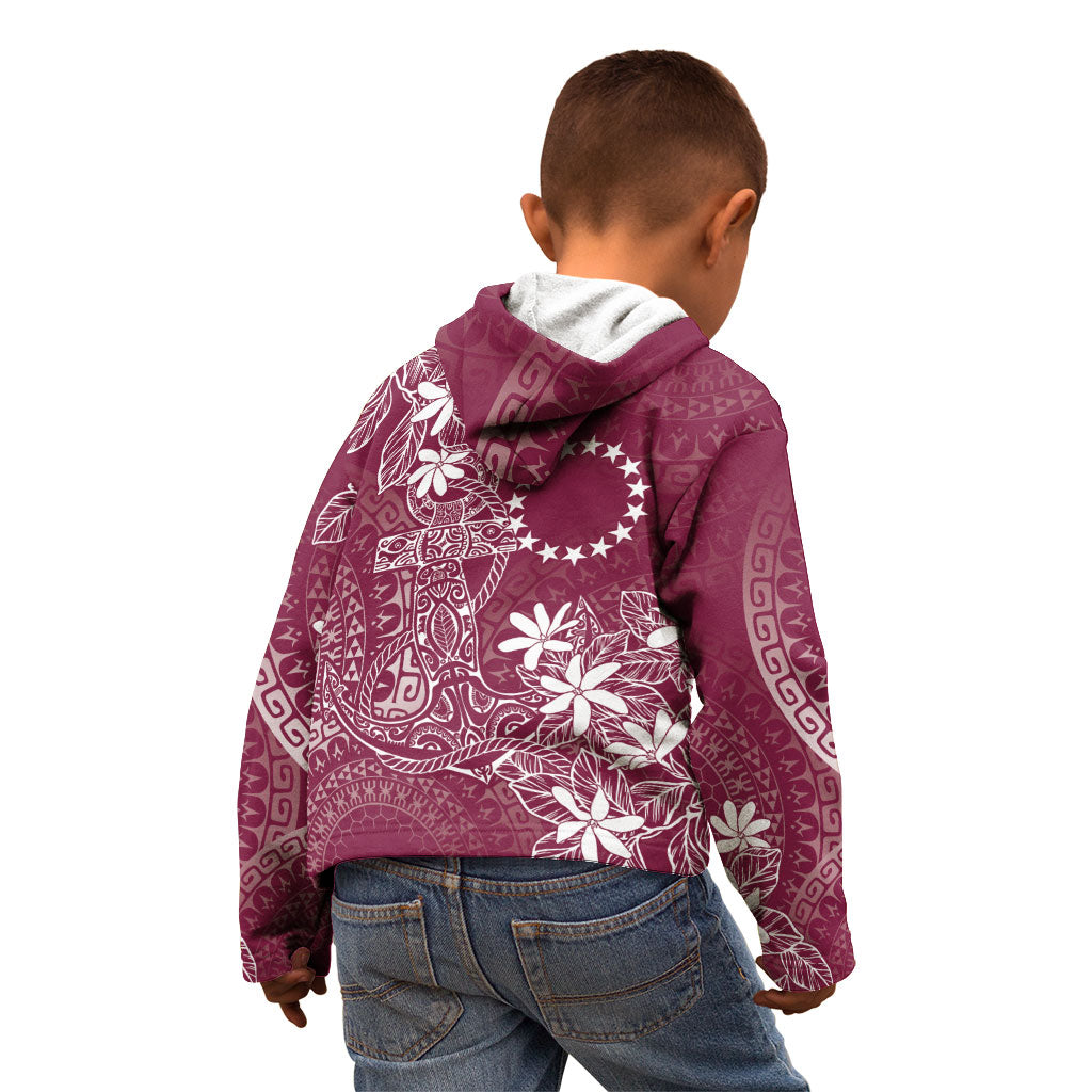Maroon Kuki Airani Tapakau Kid Hoodie Tribal Anchor Mix Tiare LT7 - Polynesian Pride