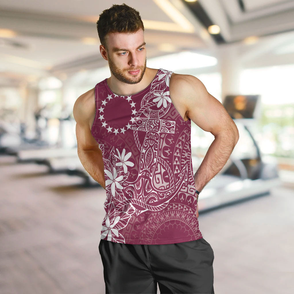 Maroon Kuki Airani Tapakau Men Tank Top Tribal Anchor Mix Tiare