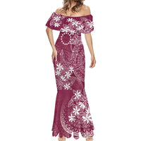 Maroon Kuki Airani Tapakau Mermaid Dress Tribal Anchor Mix Tiare LT7 - Polynesian Pride