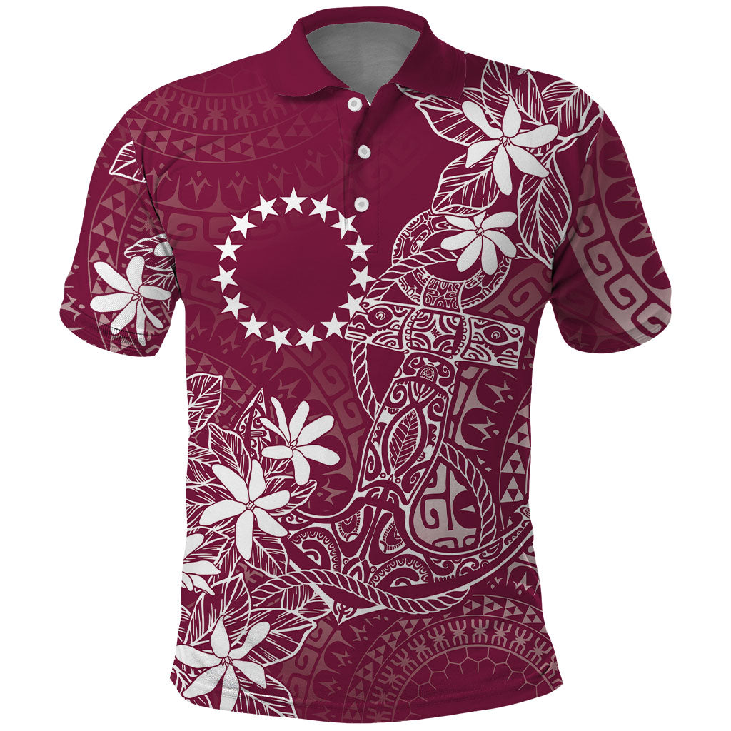 Maroon Kuki Airani Tapakau Polo Shirt Tribal Anchor Mix Tiare