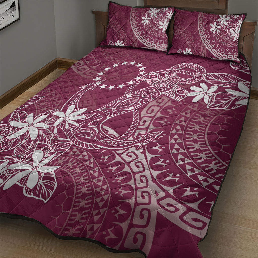 Maroon Kuki Airani Tapakau Quilt Bed Set Tribal Anchor Mix Tiare
