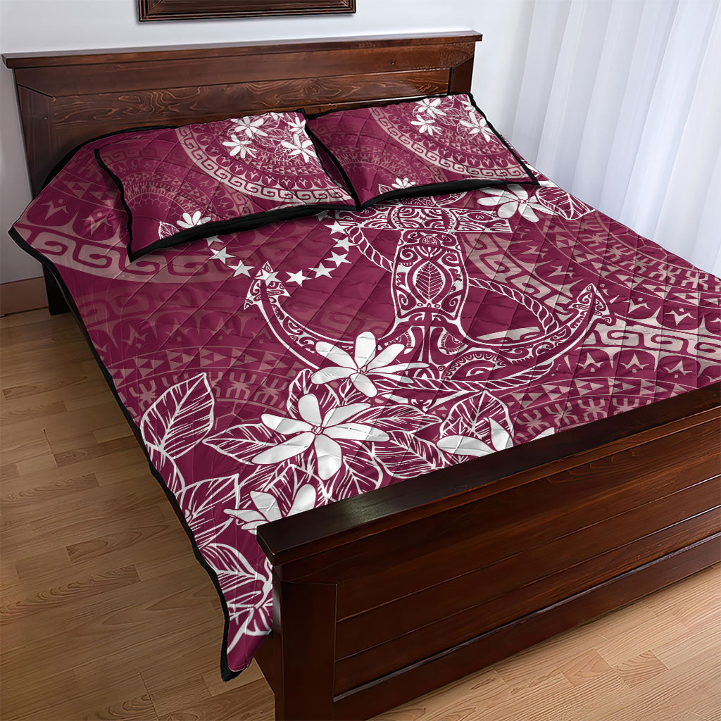 Maroon Kuki Airani Tapakau Quilt Bed Set Tribal Anchor Mix Tiare
