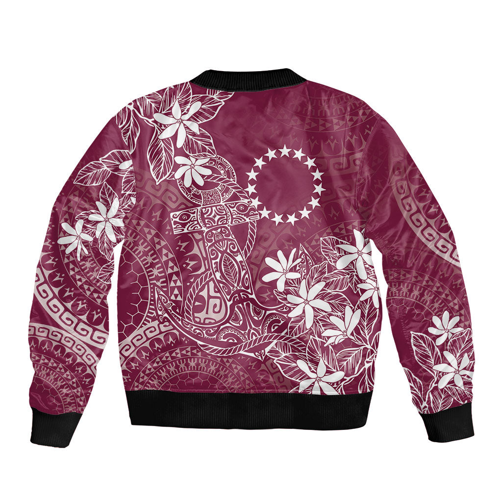 Maroon Kuki Airani Tapakau Sleeve Zip Bomber Jacket Tribal Anchor Mix Tiare