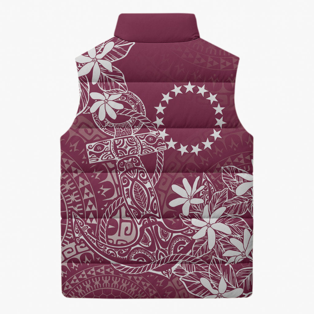 Maroon Kuki Airani Tapakau Sleeveless Puffer Jacket Tribal Anchor Mix Tiare LT7 - Polynesian Pride