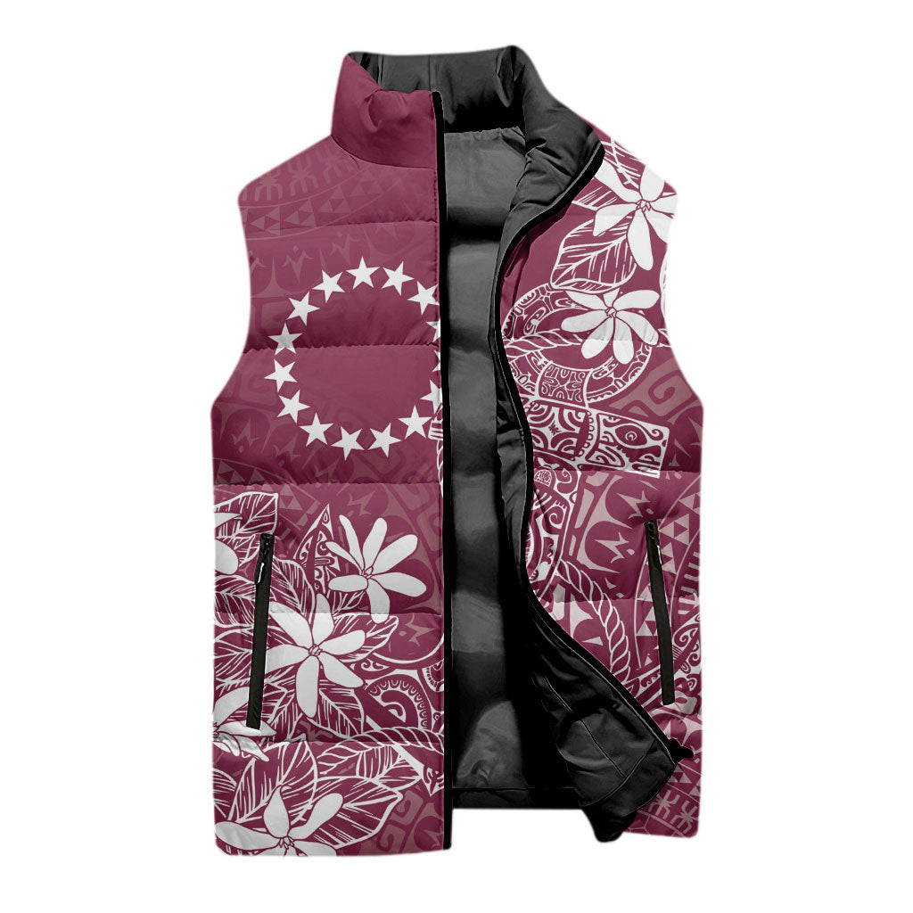Maroon Kuki Airani Tapakau Sleeveless Puffer Jacket Tribal Anchor Mix Tiare LT7 - Polynesian Pride