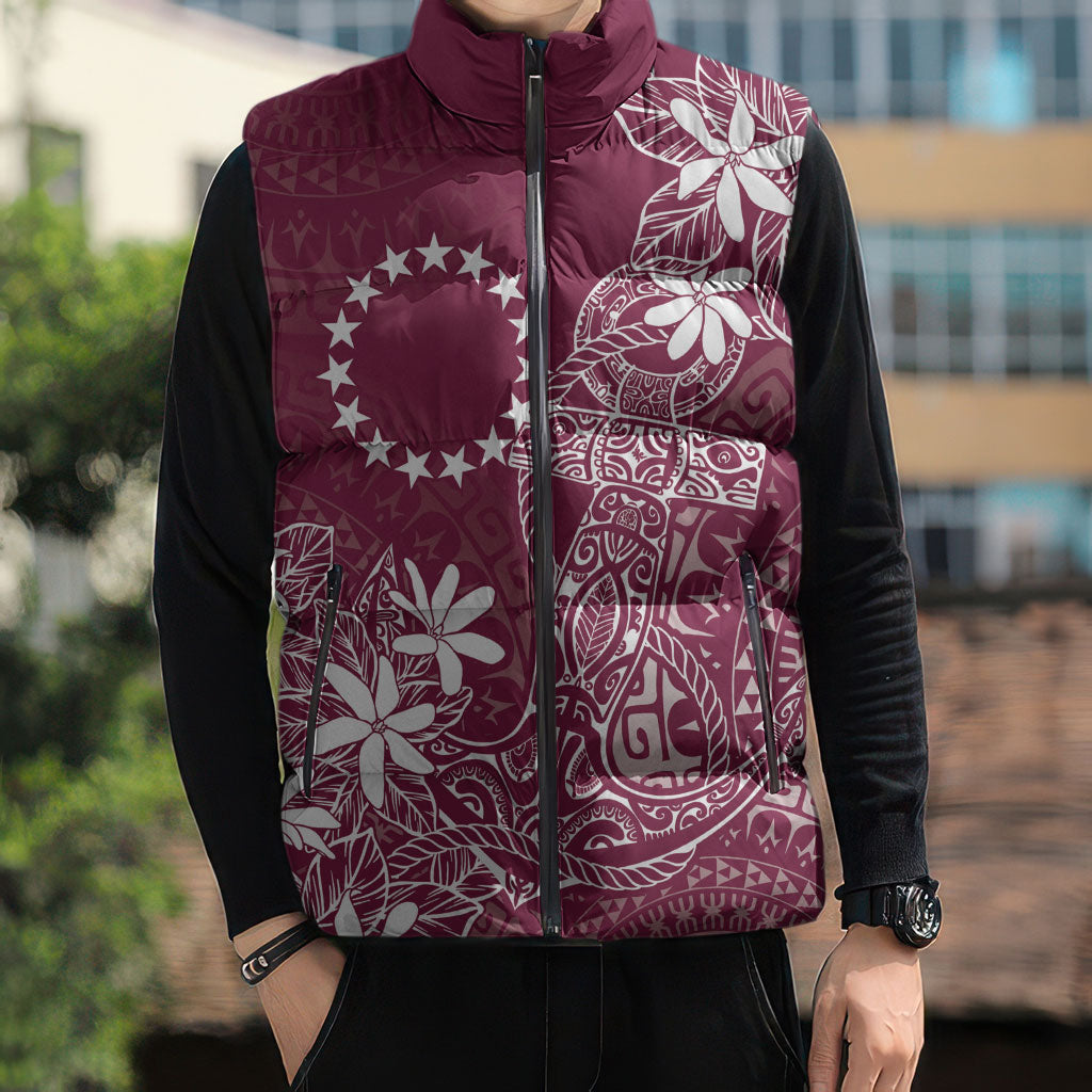 Maroon Kuki Airani Tapakau Sleeveless Puffer Jacket Tribal Anchor Mix Tiare LT7 - Polynesian Pride