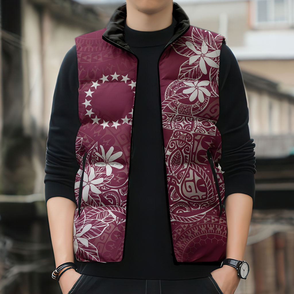 Maroon Kuki Airani Tapakau Sleeveless Puffer Jacket Tribal Anchor Mix Tiare LT7 - Polynesian Pride