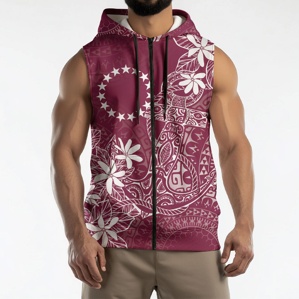 Maroon Kuki Airani Tapakau Sleeveless Zip Hoodie Tribal Anchor Mix Tiare LT7 - Polynesian Pride