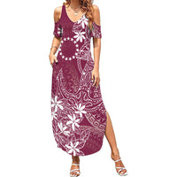 Maroon Kuki Airani Tapakau Summer Maxi Dress Tribal Anchor Mix Tiare