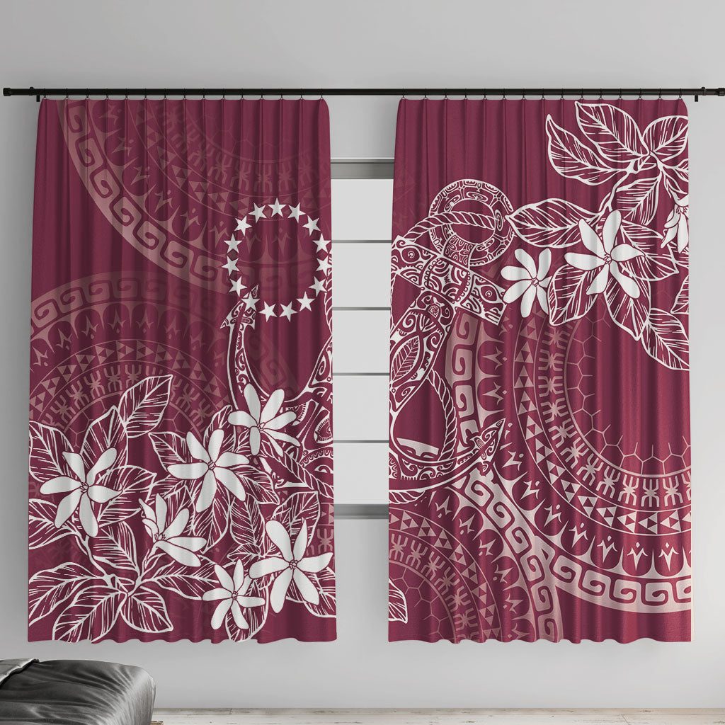 Maroon Kuki Airani Tapakau Window Curtain Tribal Anchor Mix Tiare LT7 With Hooks Maroon - Polynesian Pride