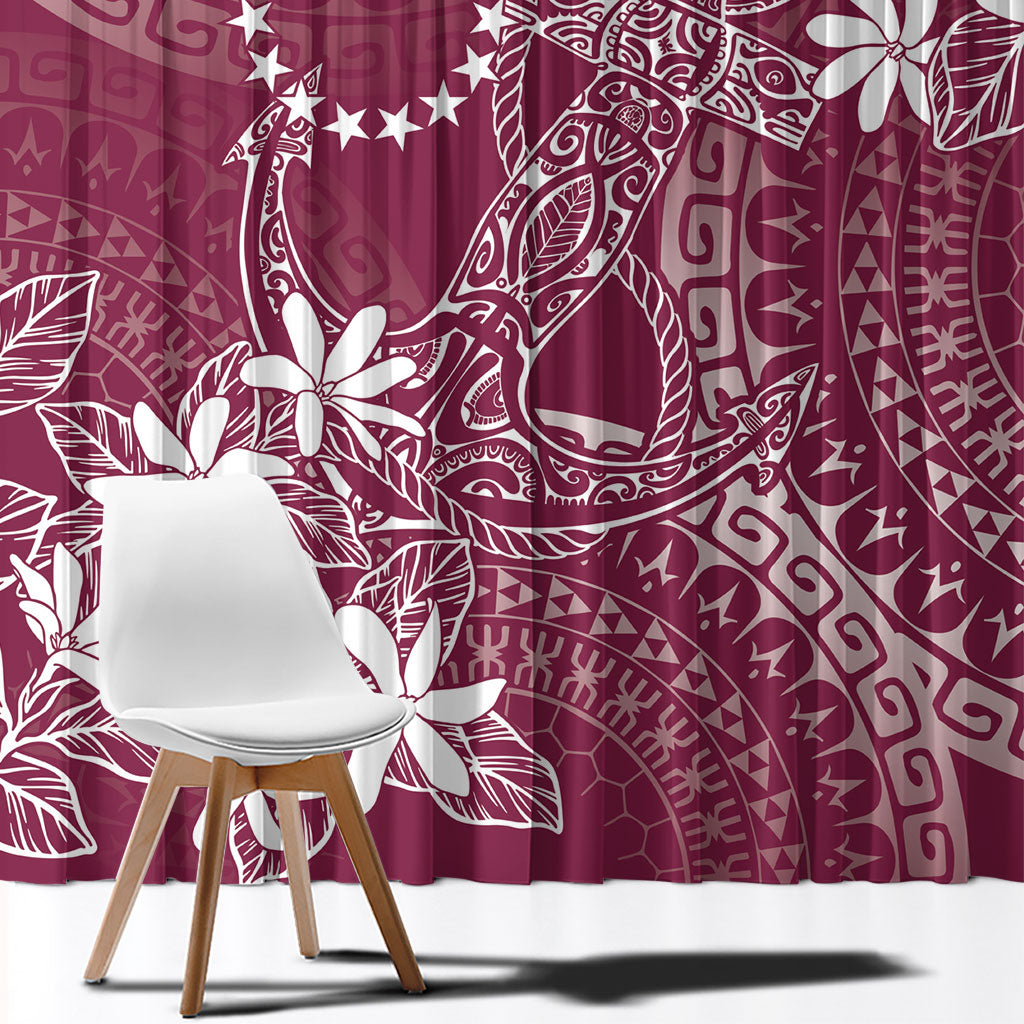 Maroon Kuki Airani Tapakau Window Curtain Tribal Anchor Mix Tiare LT7 - Polynesian Pride