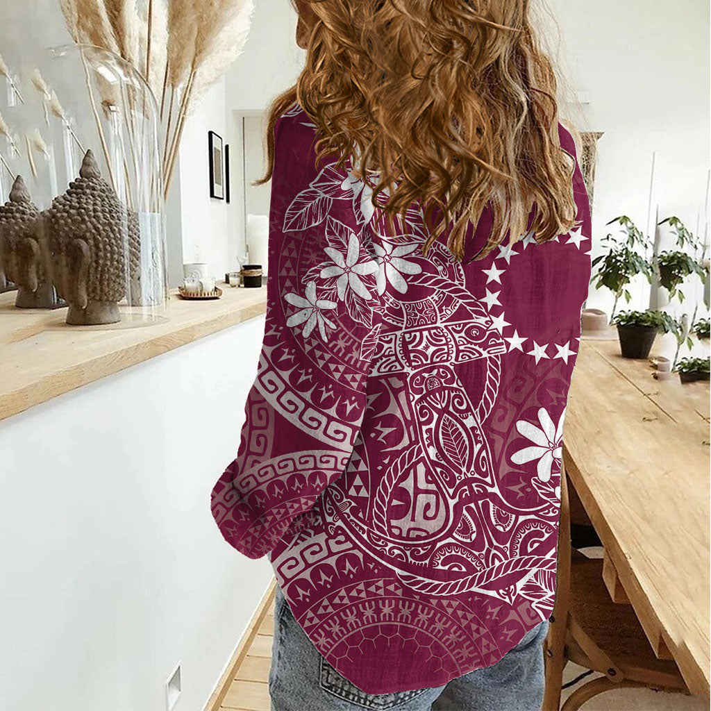 Maroon Kuki Airani Tapakau Women Casual Shirt Tribal Anchor Mix Tiare LT7 - Polynesian Pride