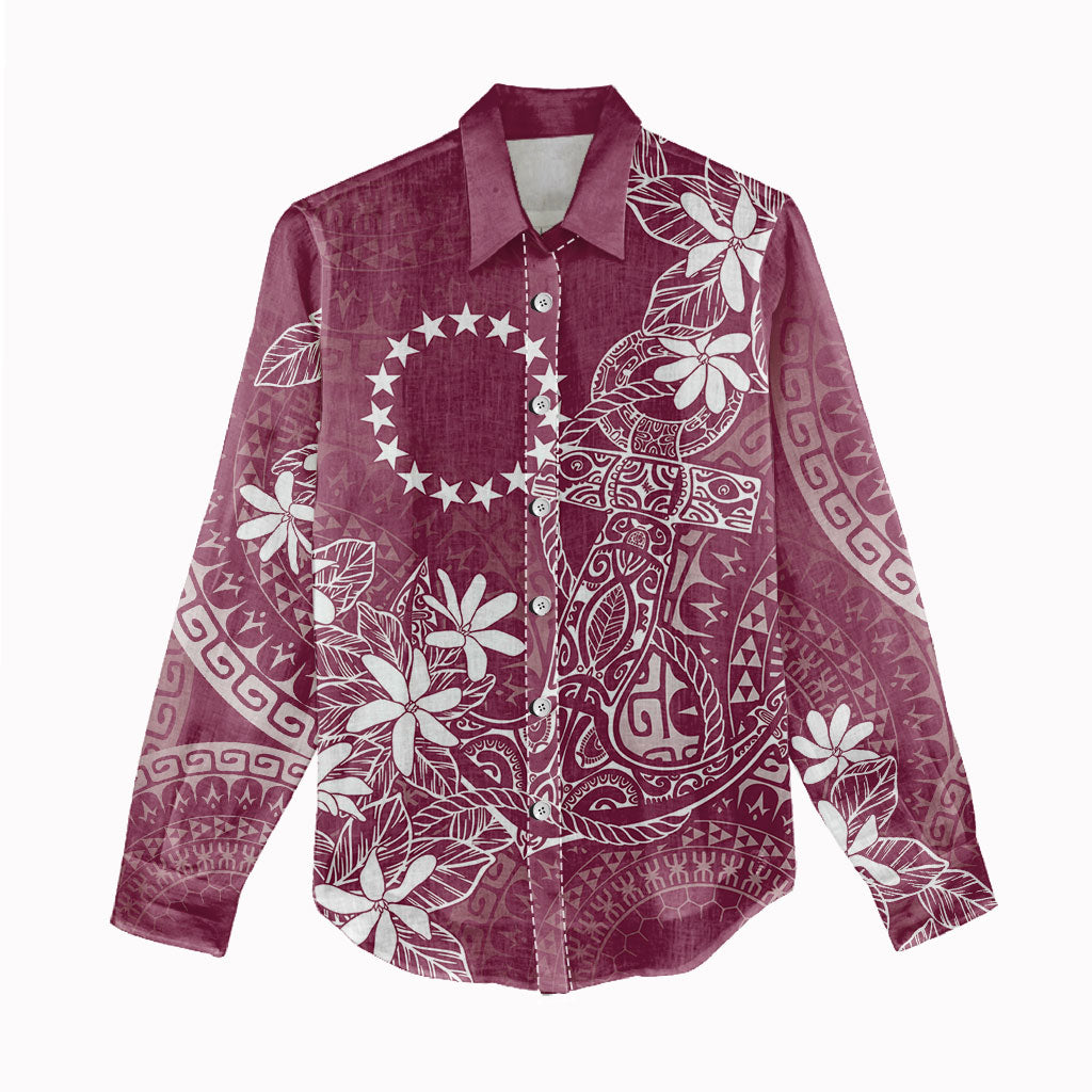 Maroon Kuki Airani Tapakau Women Casual Shirt Tribal Anchor Mix Tiare LT7 - Polynesian Pride