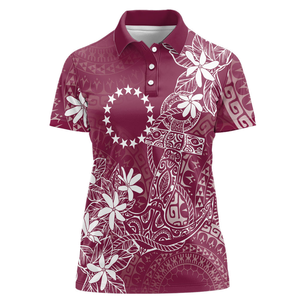 Maroon Kuki Airani Tapakau Women Polo Shirt Tribal Anchor Mix Tiare LT7 Female Maroon - Polynesian Pride