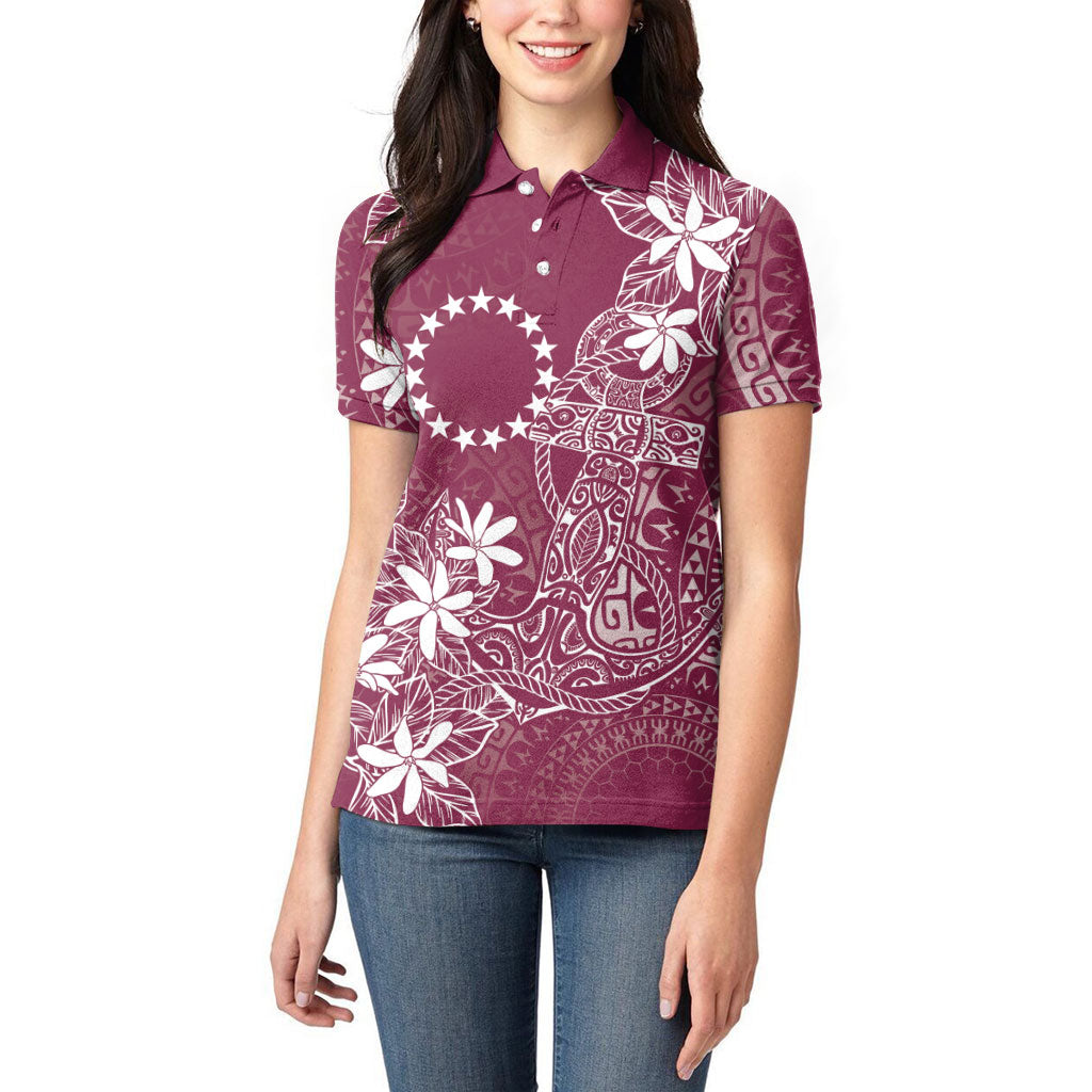 Maroon Kuki Airani Tapakau Women Polo Shirt Tribal Anchor Mix Tiare LT7 - Polynesian Pride