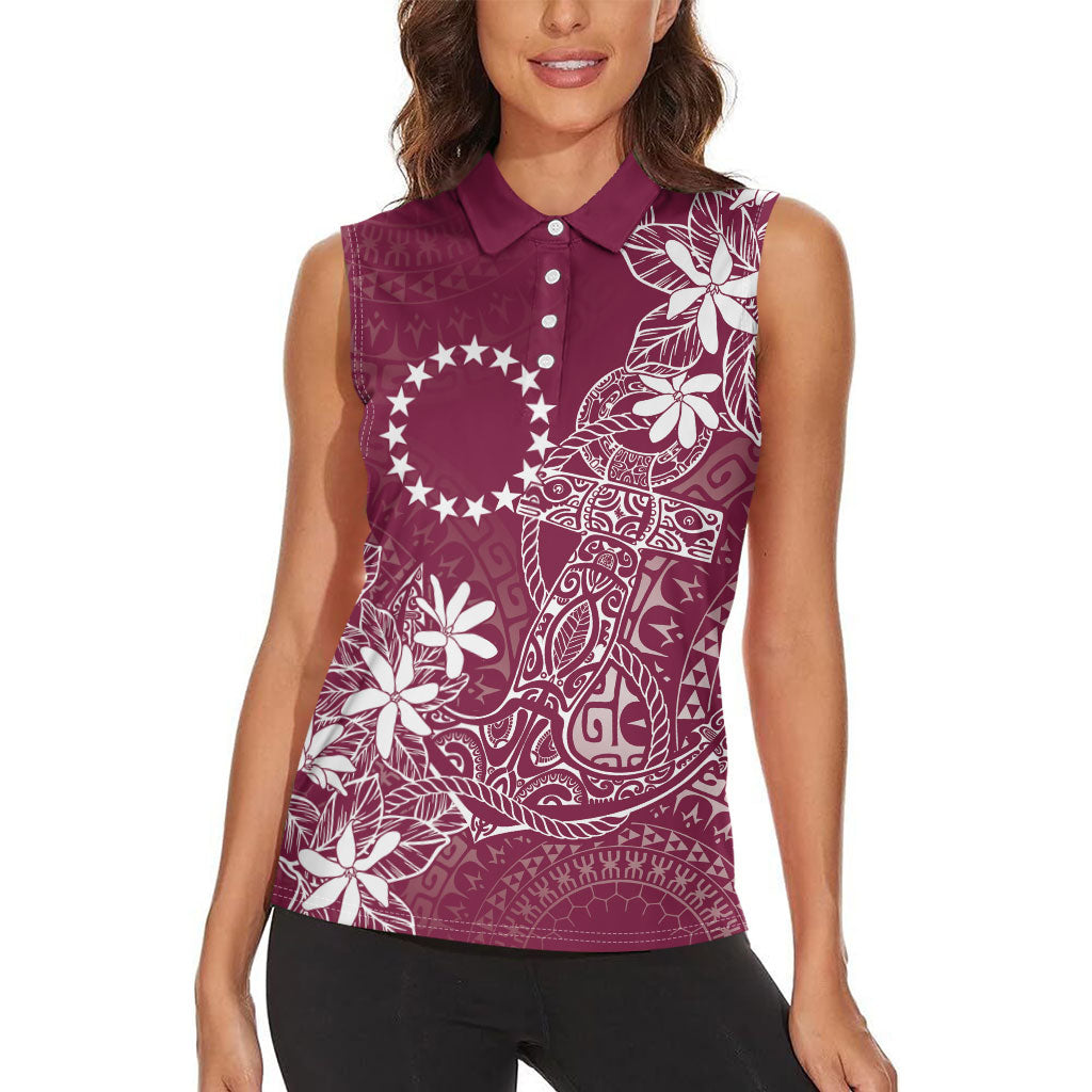 Maroon Kuki Airani Tapakau Women Sleeveless Polo Shirt Tribal Anchor Mix Tiare LT7 - Polynesian Pride