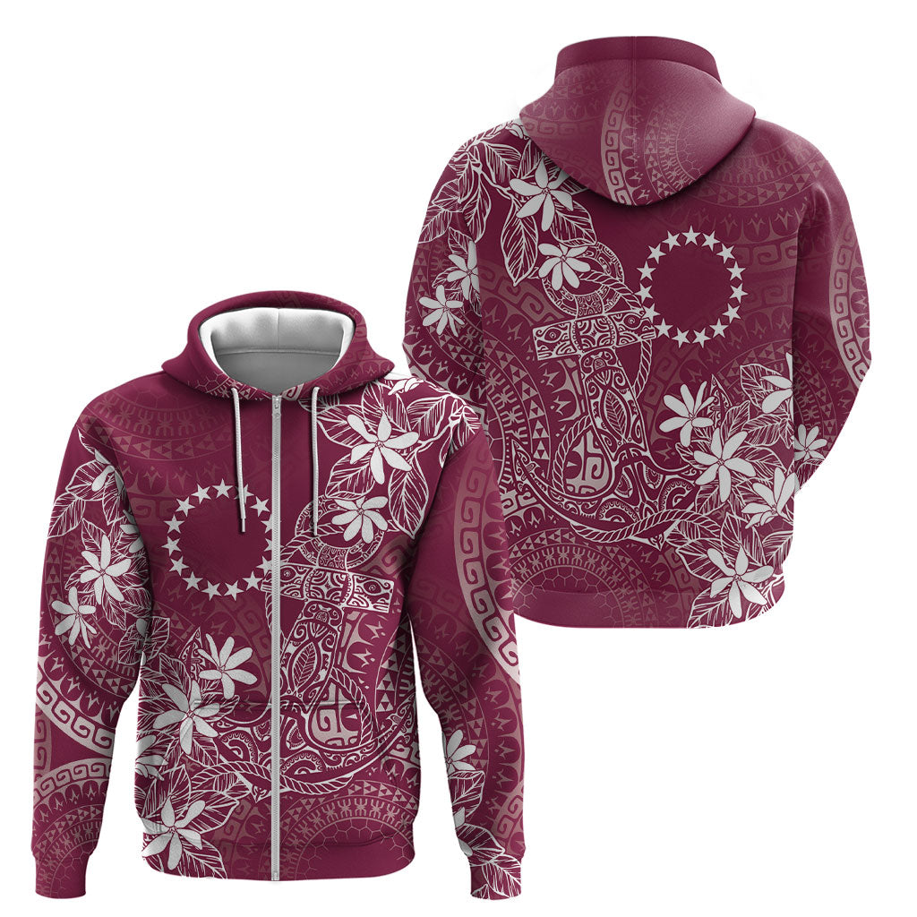 Maroon Kuki Airani Tapakau Zip Hoodie Tribal Anchor Mix Tiare