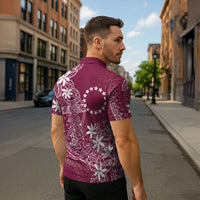 Maroon Kuki Airani Tapakau Zipper Polo Shirt Tribal Anchor Mix Tiare LT7 - Polynesian Pride