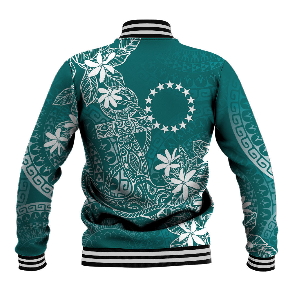 Teal Kuki Airani Tapakau Baseball Jacket Tribal Anchor Mix Tiare