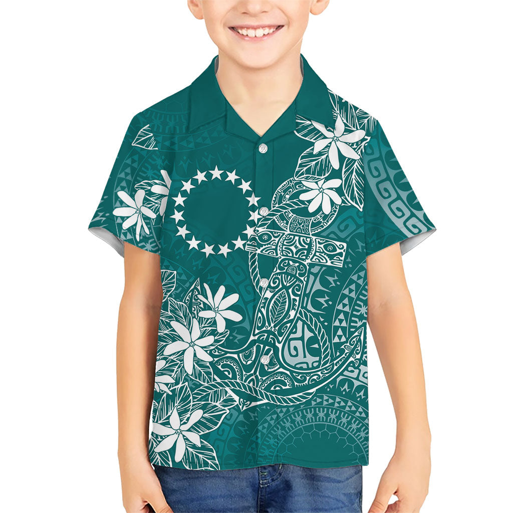 Teal Kuki Airani Tapakau Family Matching Mermaid Dress and Hawaiian Shirt Tribal Anchor Mix Tiare LT7 Son's Shirt Teal - Polynesian Pride