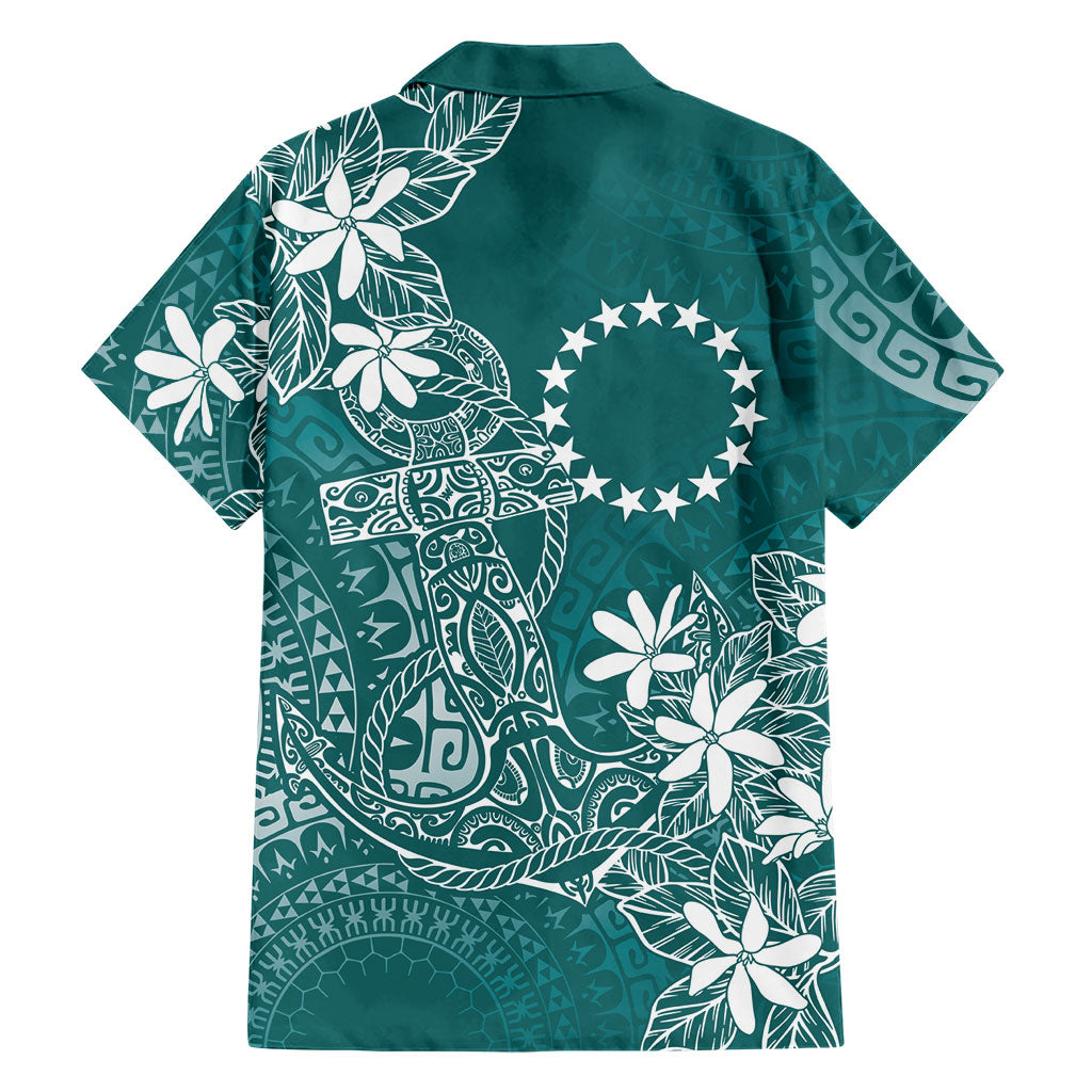 Teal Kuki Airani Tapakau Family Matching Off Shoulder Maxi Dress and Hawaiian Shirt Tribal Anchor Mix Tiare LT7 - Polynesian Pride