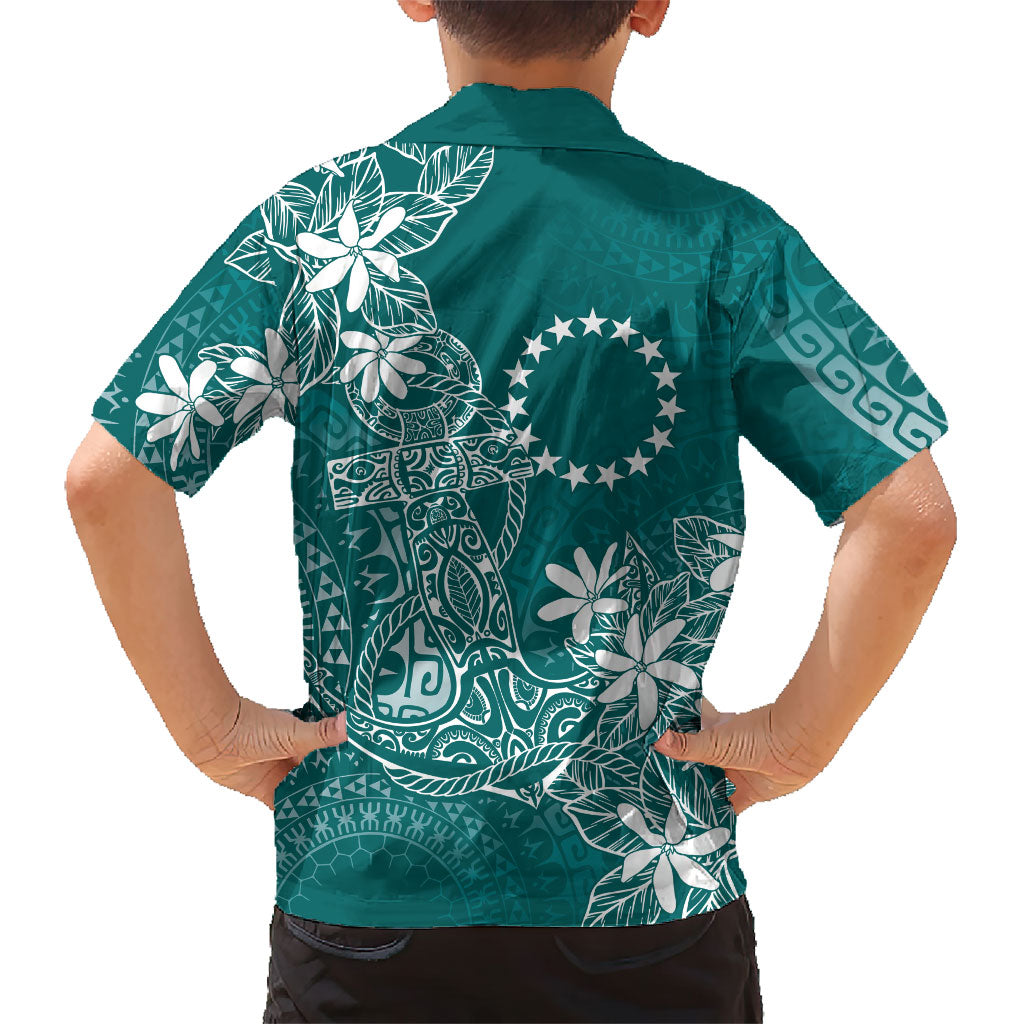 Teal Kuki Airani Tapakau Family Matching Tank Maxi Dress and Hawaiian Shirt Tribal Anchor Mix Tiare LT7 - Polynesian Pride