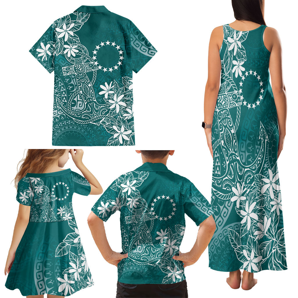 Teal Kuki Airani Tapakau Family Matching Tank Maxi Dress and Hawaiian Shirt Tribal Anchor Mix Tiare LT7 - Polynesian Pride