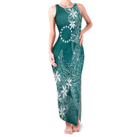 Teal Kuki Airani Tapakau Family Matching Tank Maxi Dress and Hawaiian Shirt Tribal Anchor Mix Tiare LT7 Mom's Dress Teal - Polynesian Pride