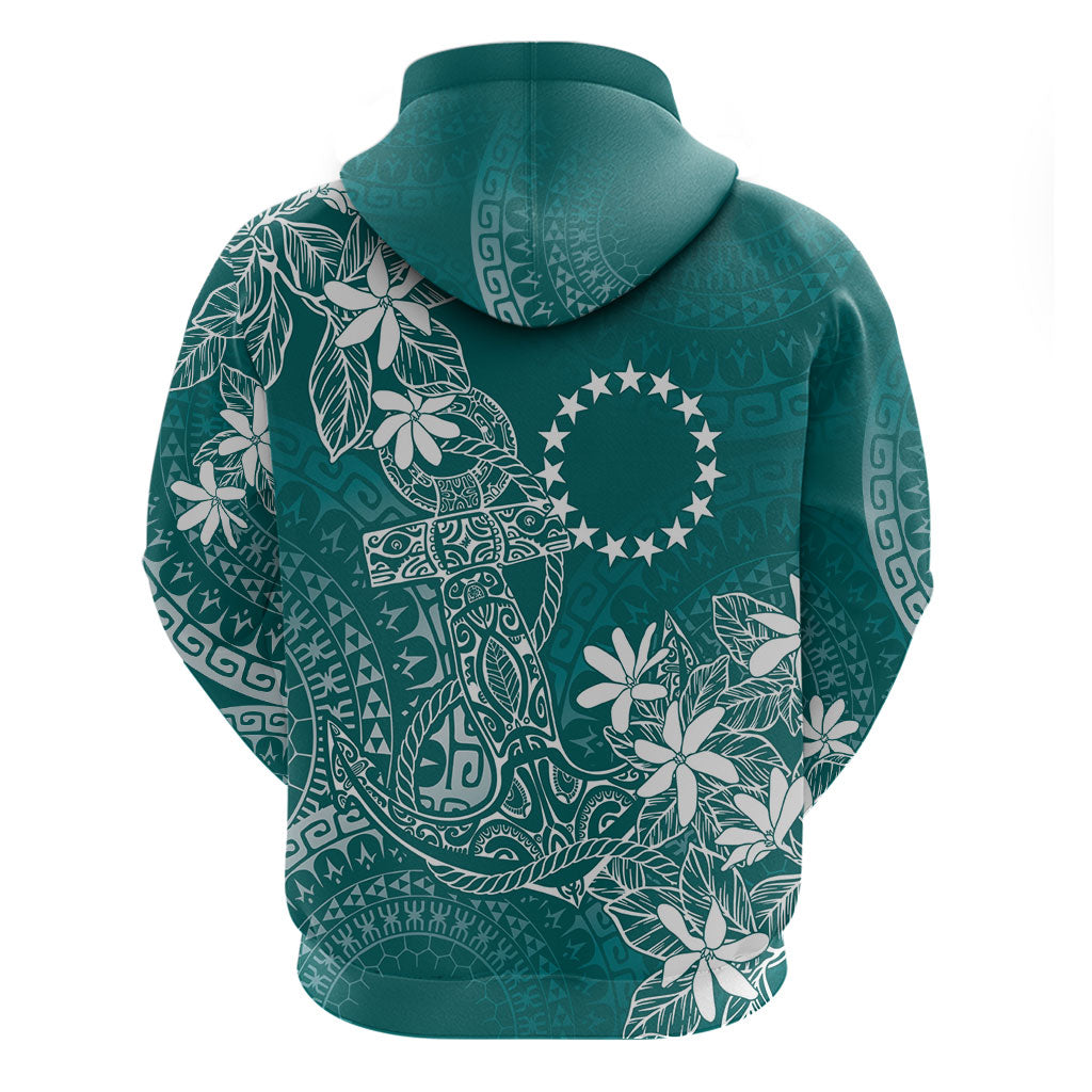 Teal Kuki Airani Tapakau Hoodie Tribal Anchor Mix Tiare