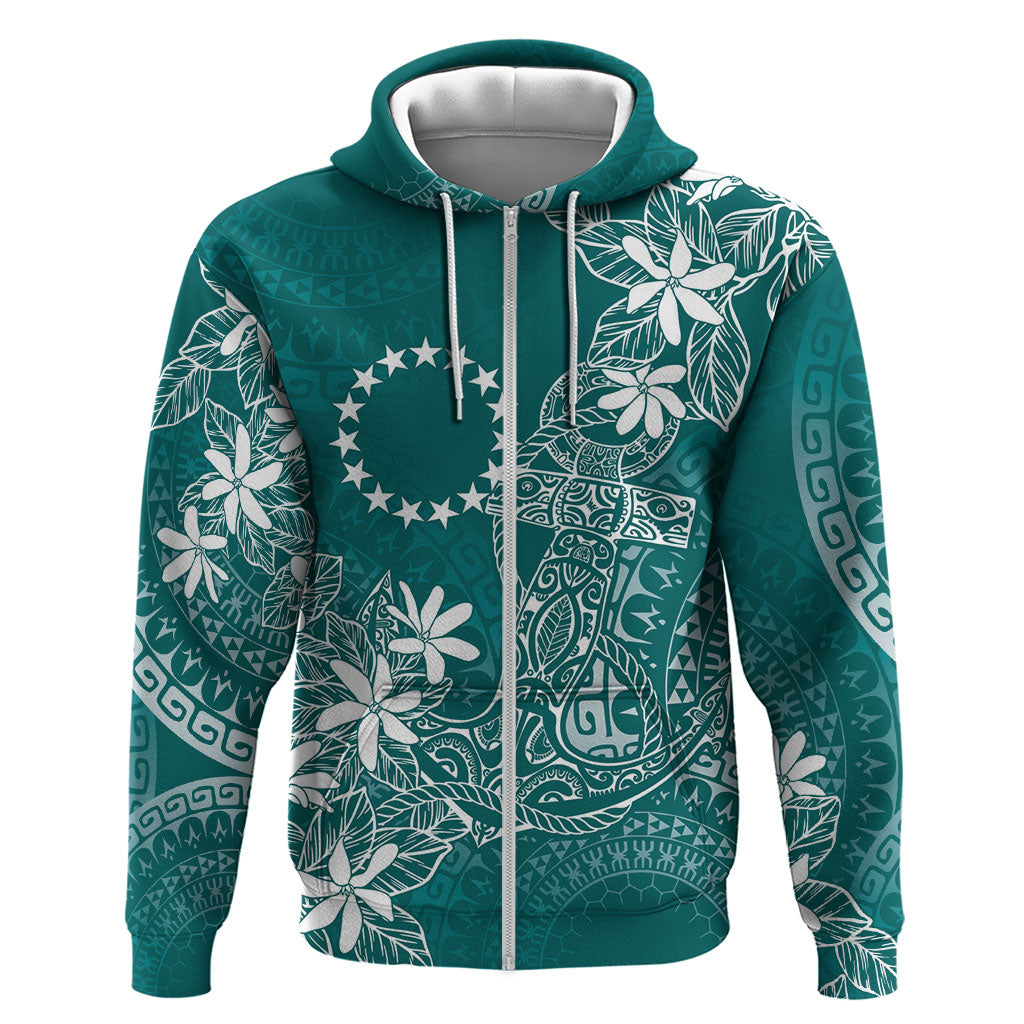 Teal Kuki Airani Tapakau Hoodie Tribal Anchor Mix Tiare