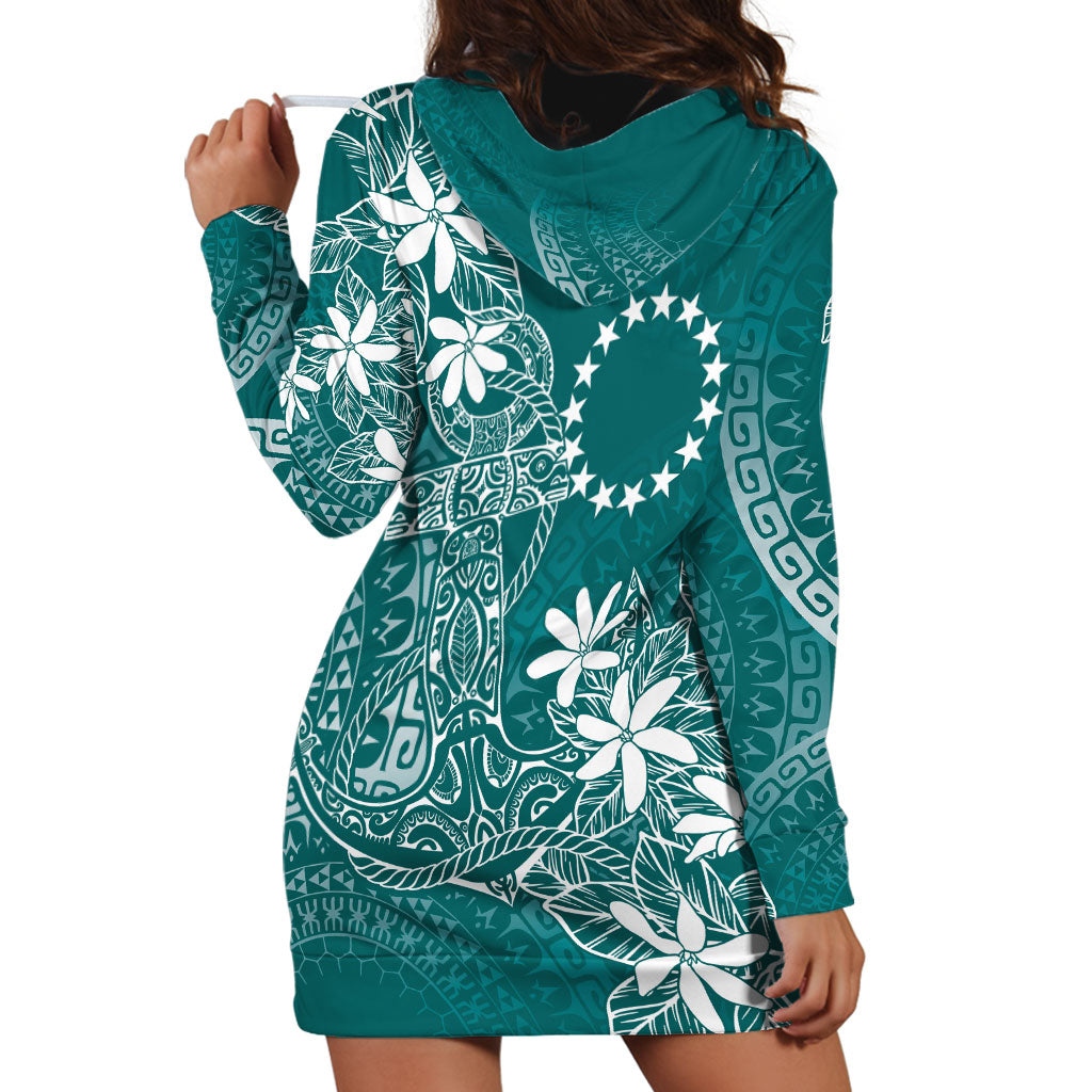 Teal Kuki Airani Tapakau Hoodie Dress Tribal Anchor Mix Tiare LT7 - Polynesian Pride