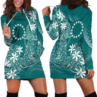 Teal Kuki Airani Tapakau Hoodie Dress Tribal Anchor Mix Tiare LT7 - Polynesian Pride
