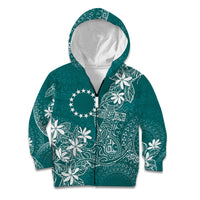 Teal Kuki Airani Tapakau Kid Hoodie Tribal Anchor Mix Tiare LT7 Zip Hoodie Teal - Polynesian Pride