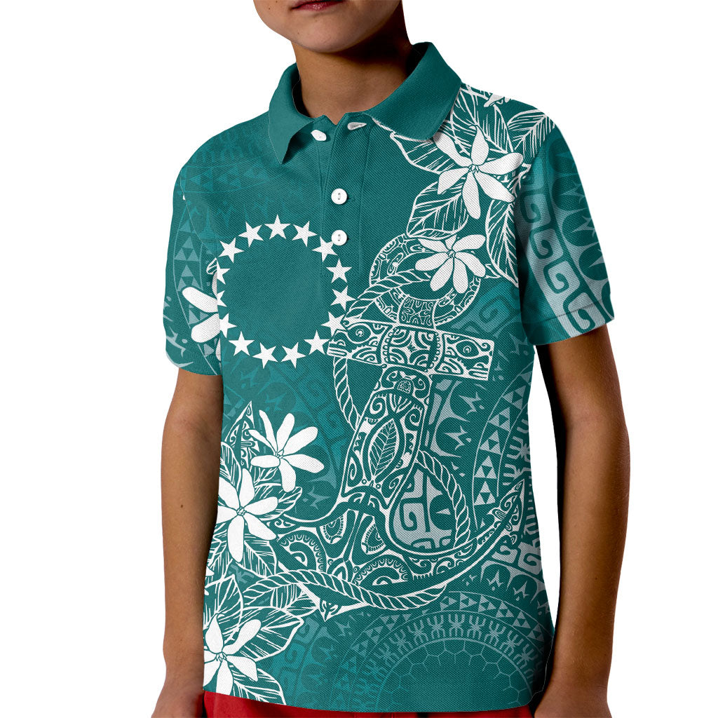Teal Kuki Airani Tapakau Kid Polo Shirt Tribal Anchor Mix Tiare LT7 Kid Teal - Polynesian Pride