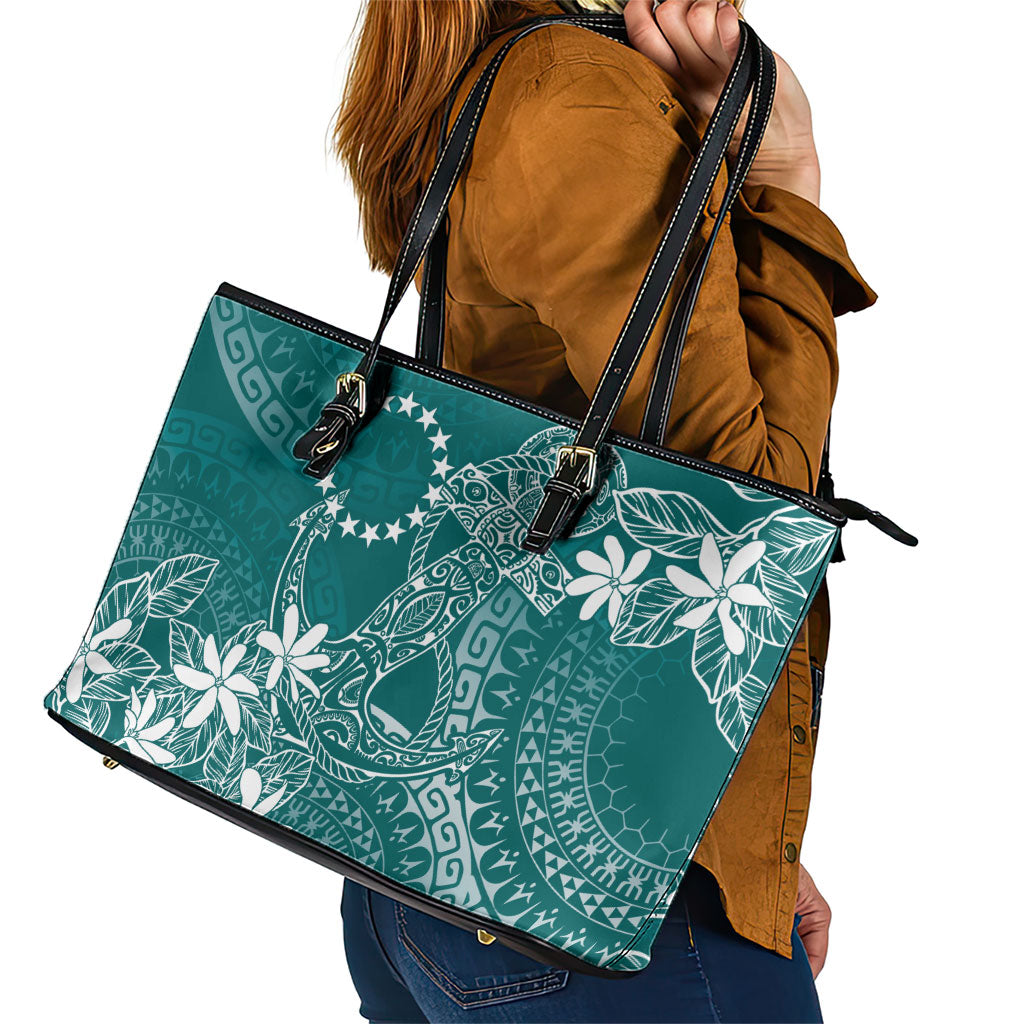 Teal Kuki Airani Tapakau Leather Tote Bag Tribal Anchor Mix Tiare